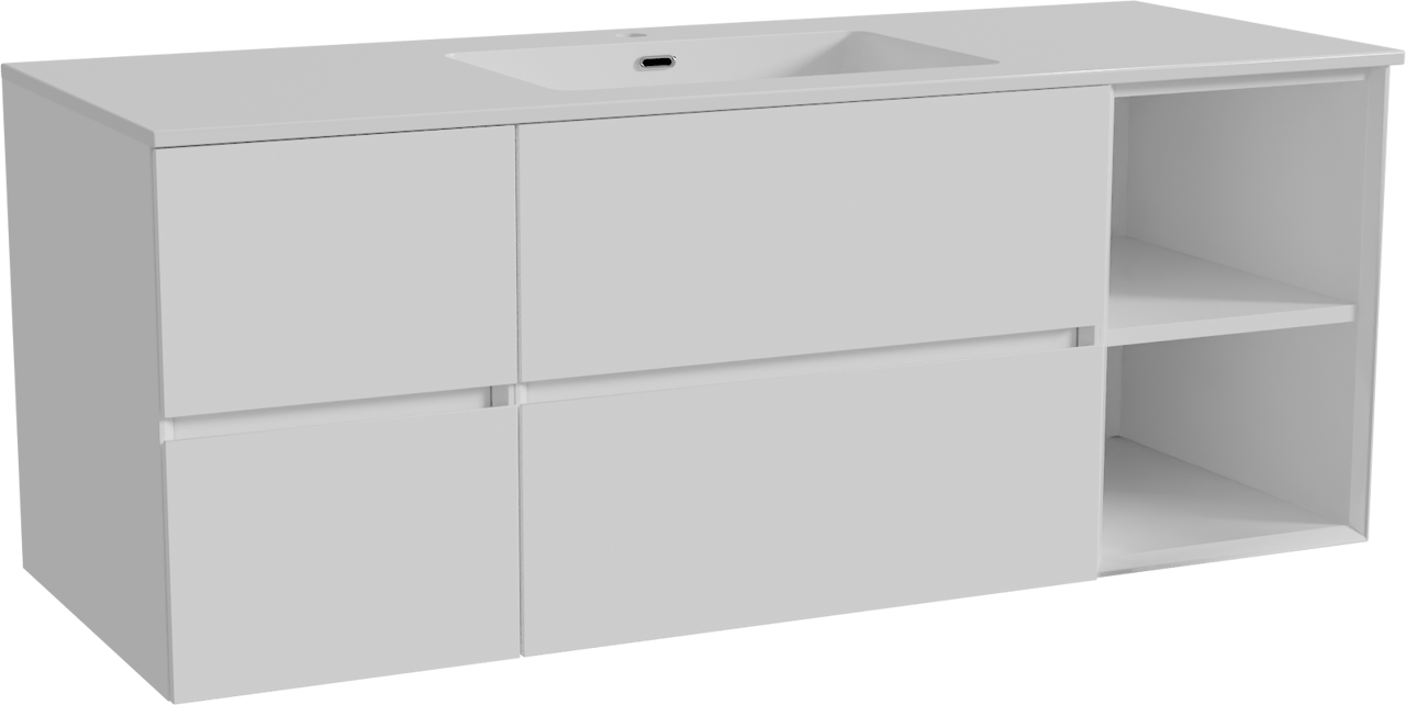 Storke Edge zwevend badkamermeubel 135 x 52 cm glanzend wit met Diva enkele wastafel in composietmarmer glanzend wit
