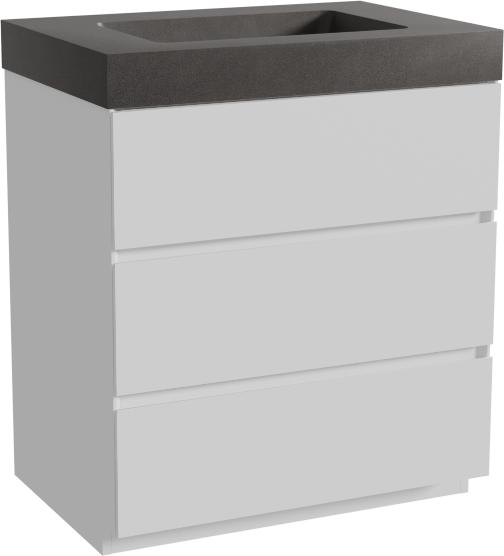 Storke Edge freistehendes Möbelstück Set: 75 x 52 cm, Weiß matt, mit Scuro High Einzelwaschtisch, Quarz Schwarz matt