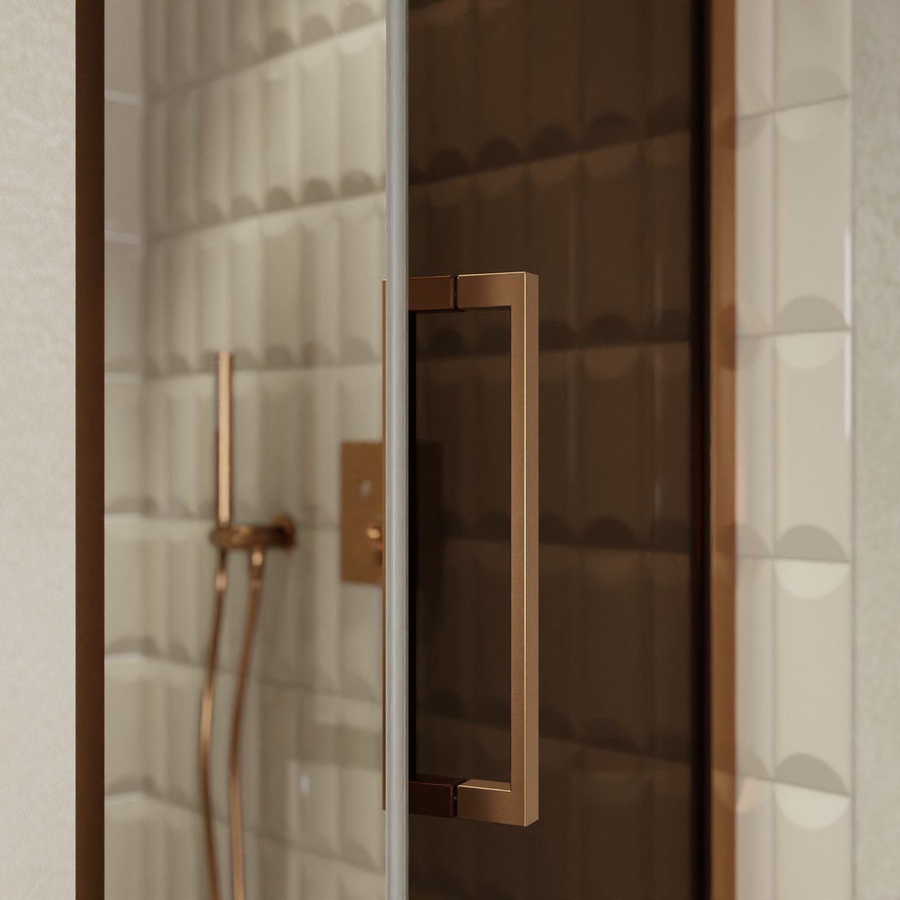 Balmani Senses Design douche draaideur rechts 90 cm x 210 cm Brons glas, Brushed Rosegold profielen, met coating