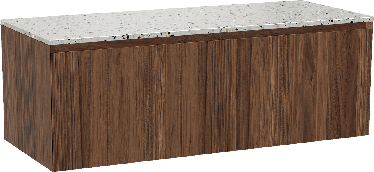 Balmani Idra by Mitra meuble salle de bains suspendu 135 x 55 cm noyer avec Stretto tablette simple ou double en blanc/noir mat terrazzo