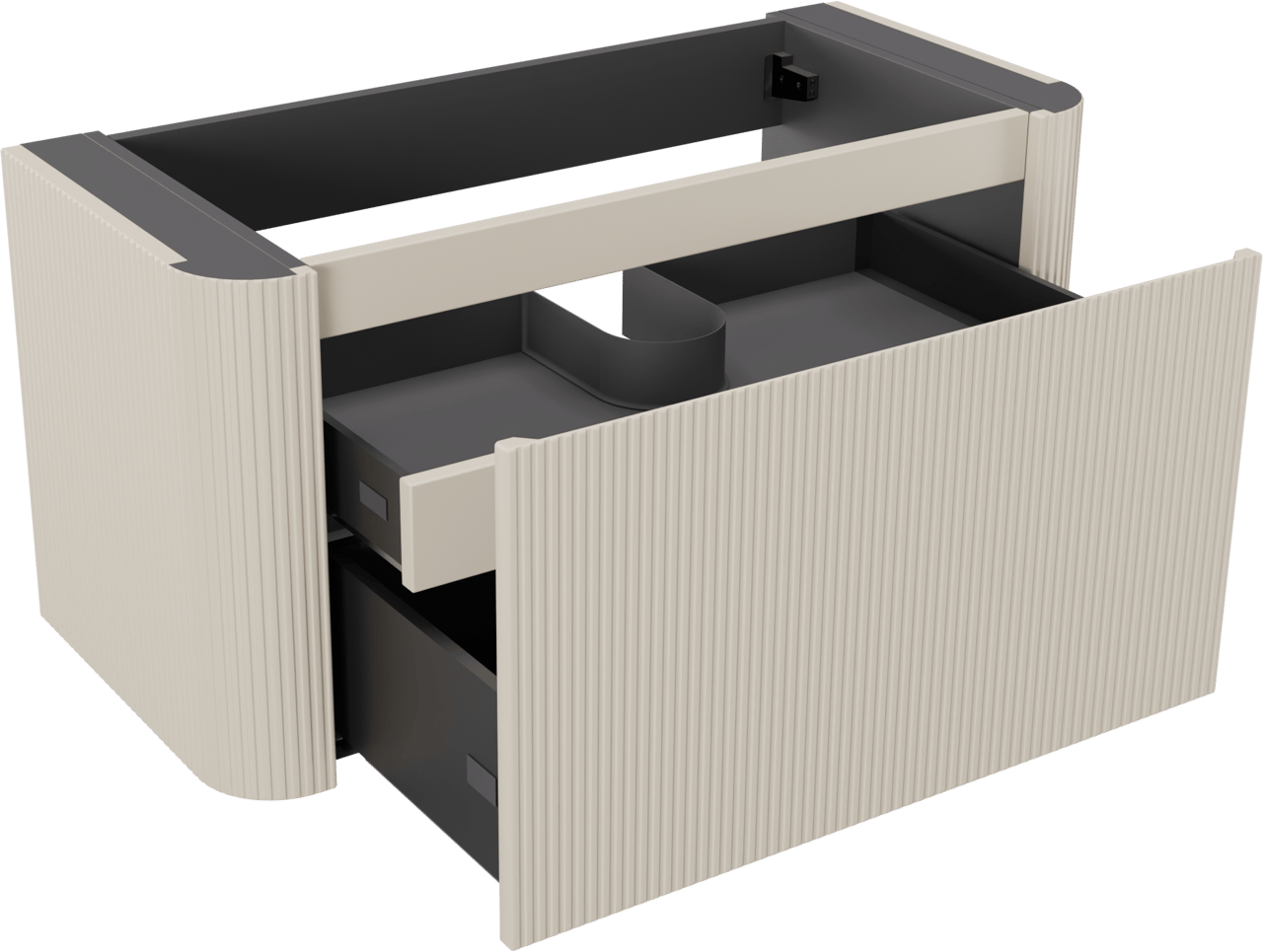 Storke Soft zwevende wastafelonderkast 100 x 46 cm Sand mat 2 lades vert. sym. Groef