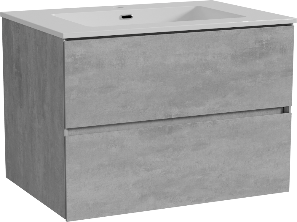 Storke Edge hängendes Möbelstück Set: 75 x 52 cm, Beton dunkelgrau, mit Diva Einzelwaschtisch, Marmorkomposit Weiß glänzend