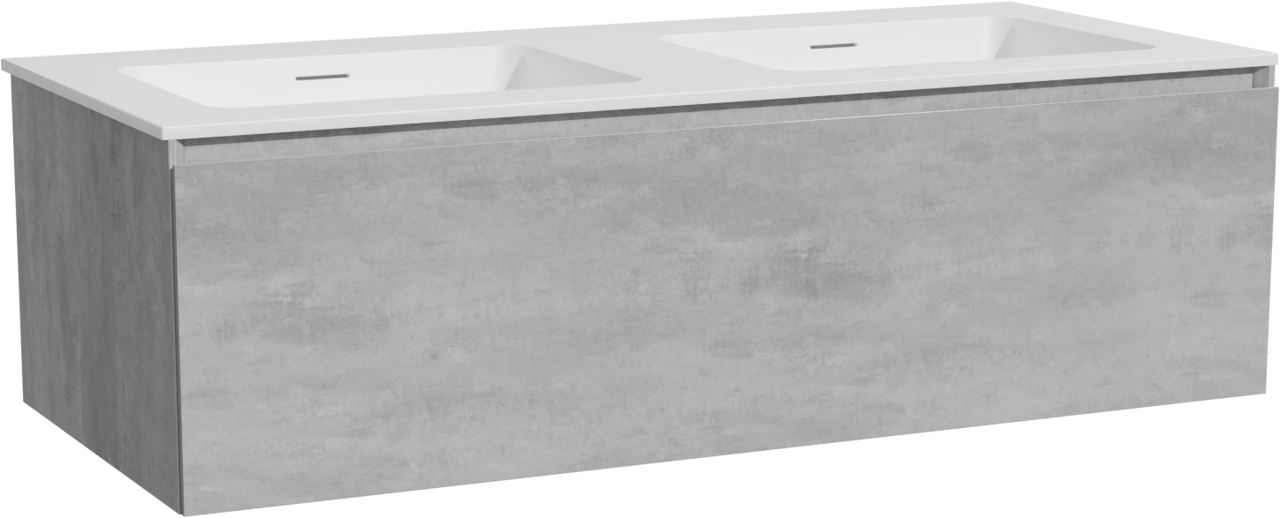 Storke Edge zwevend badkamermeubel 120 x 52 cm beton donkergrijs met Mata dubbele wastafel in solid surface mat wit