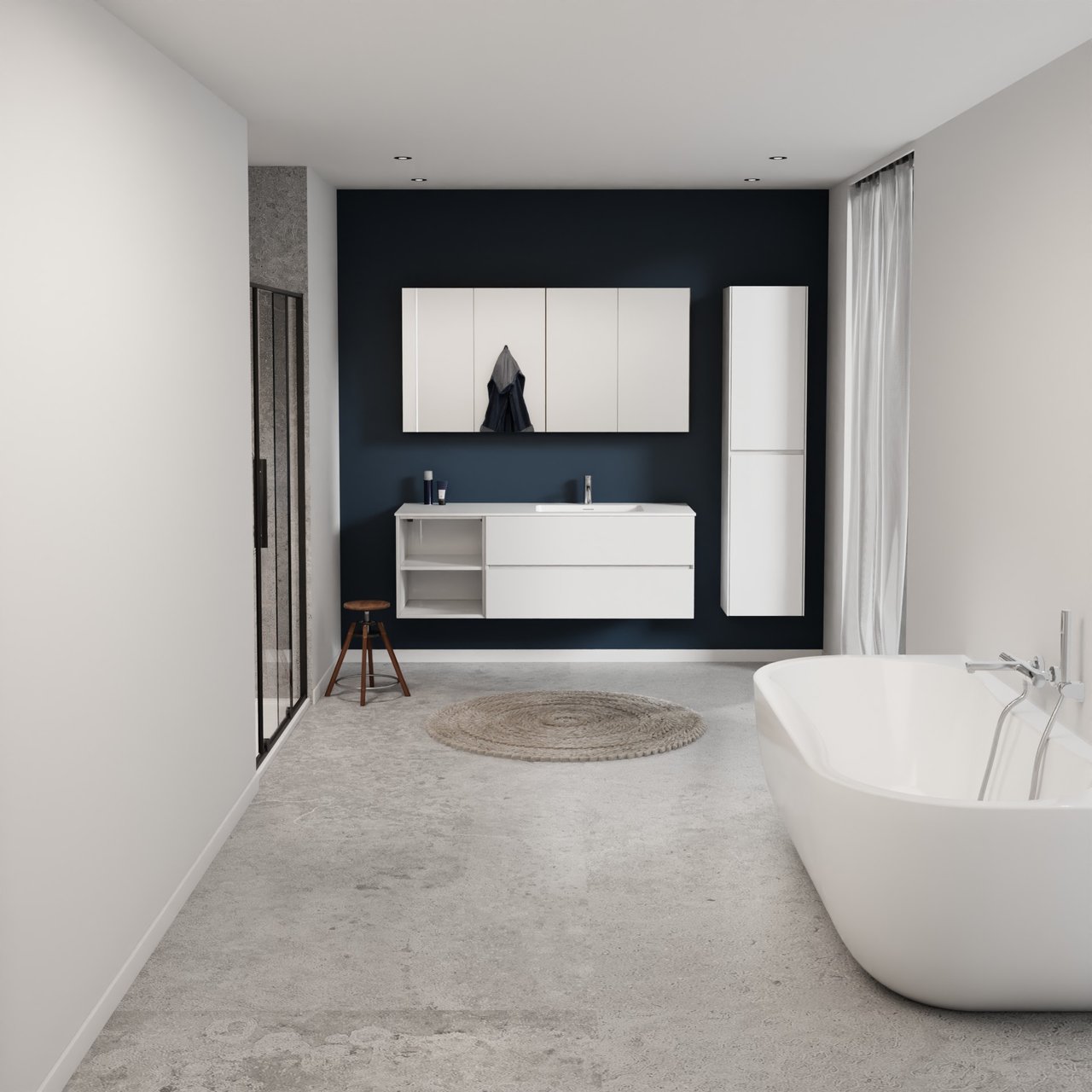 Storke Edge zwevend badkamermeubel 150 x 52 cm glanzend wit met Mata asymmetrisch rechtse wastafel in solid surface mat wit