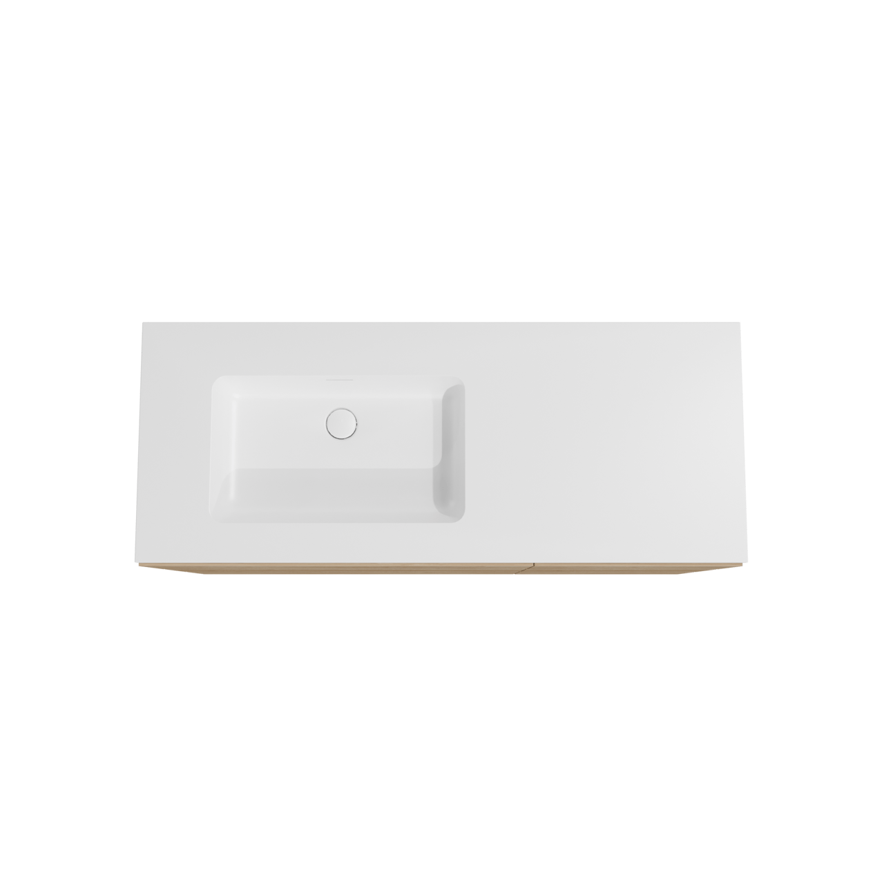 Storke Edge staand badkamermeubel 130 x 52 cm ruwe eik met Mata asymmetrisch linkse wastafel in solid surface mat wit