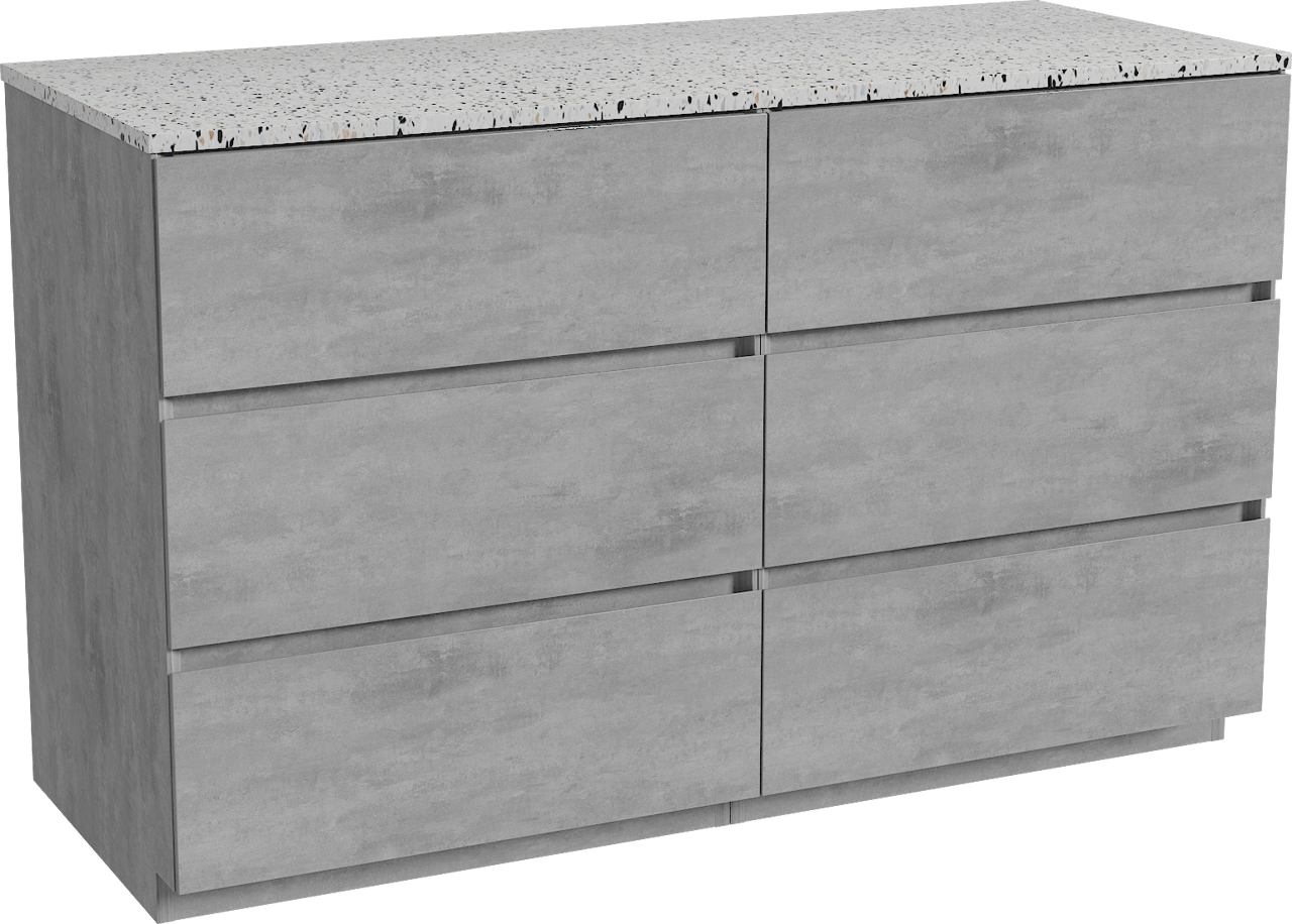 Storke Edge staand badmeubel 130 x 52 cm beton donkergrijs met Tavola enkel of dubbel wastafelblad in mat wit/zwart terrazzo