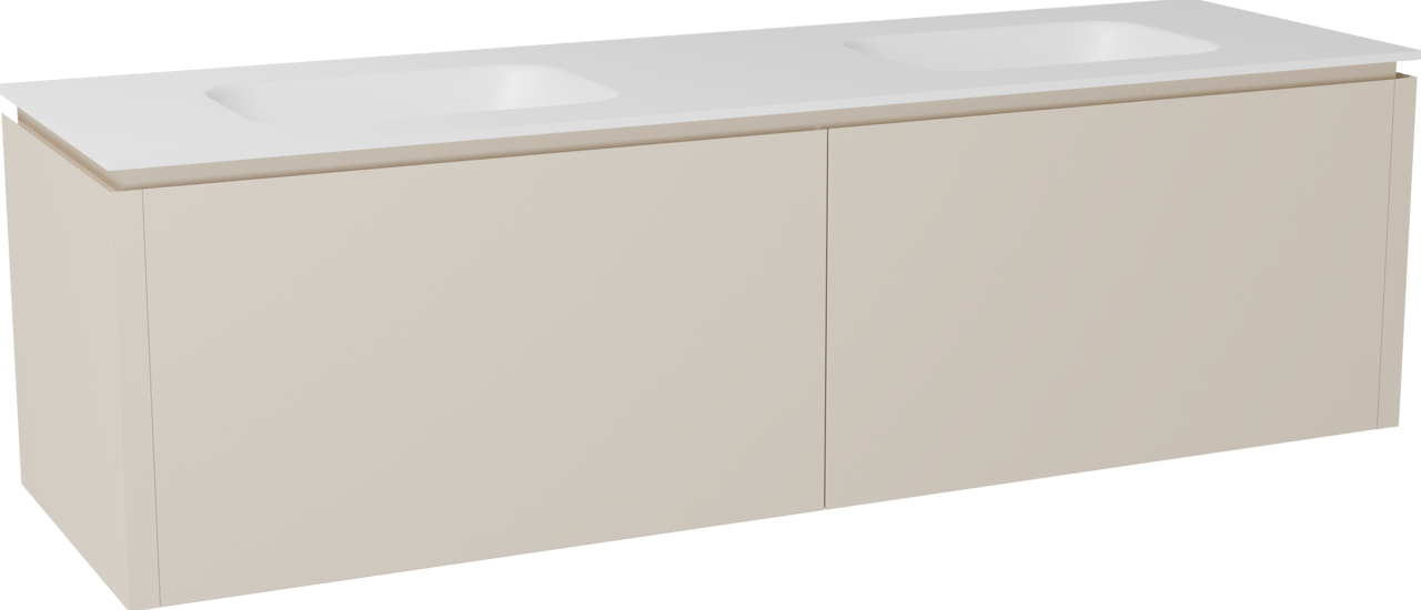 Balmani Eclips zwevend badmeubel 180 x 55 cm Sandbeige met Tablo Arcato dubbele wastafel in Solid Surface mat wit