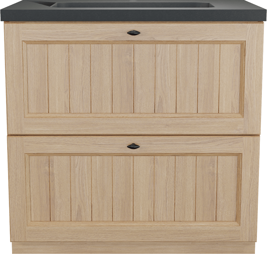 Balmani Lemon staand badkamermeubel 90 x 55 cm, fineer natuur eik met Napoli enkele wastafel in graniet zwart