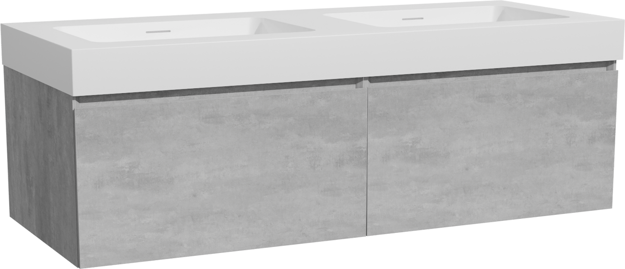 Storke Edge meuble salle de bains suspendu 130 x 52 cm béton gris foncé avec Mata High double vasque en solid surface blanc mat