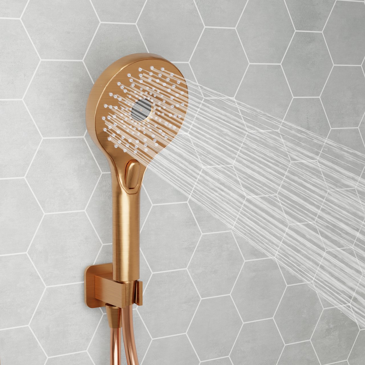 Blaufoss Onos Handbrause-Set: inkl. Schlauchanschluss: 3jet, Brushed Rosegold