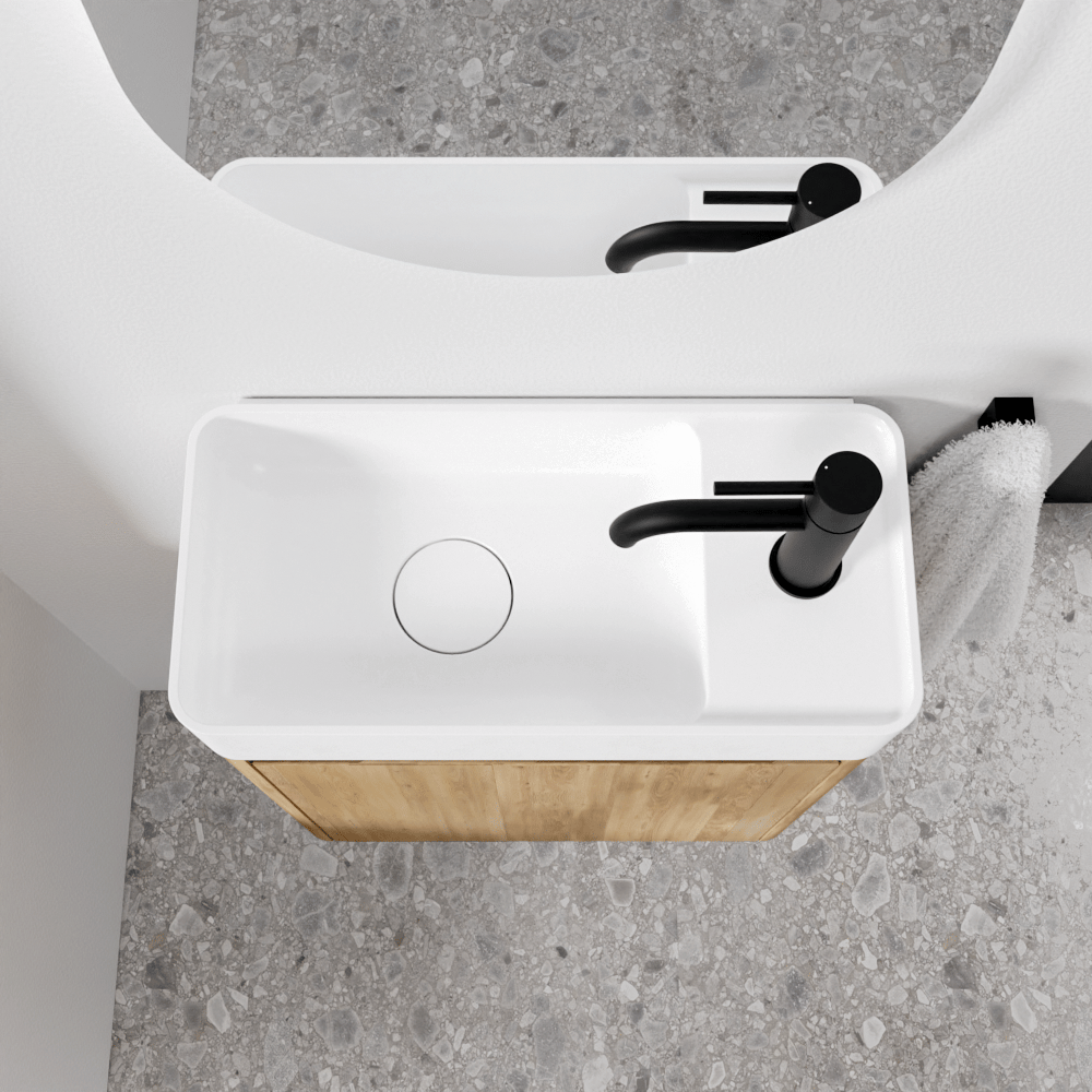 Balmani Fara zwevend toiletmeubel 45 x 22 cm natuur eik met Fara wastafel in matte Solid Surface