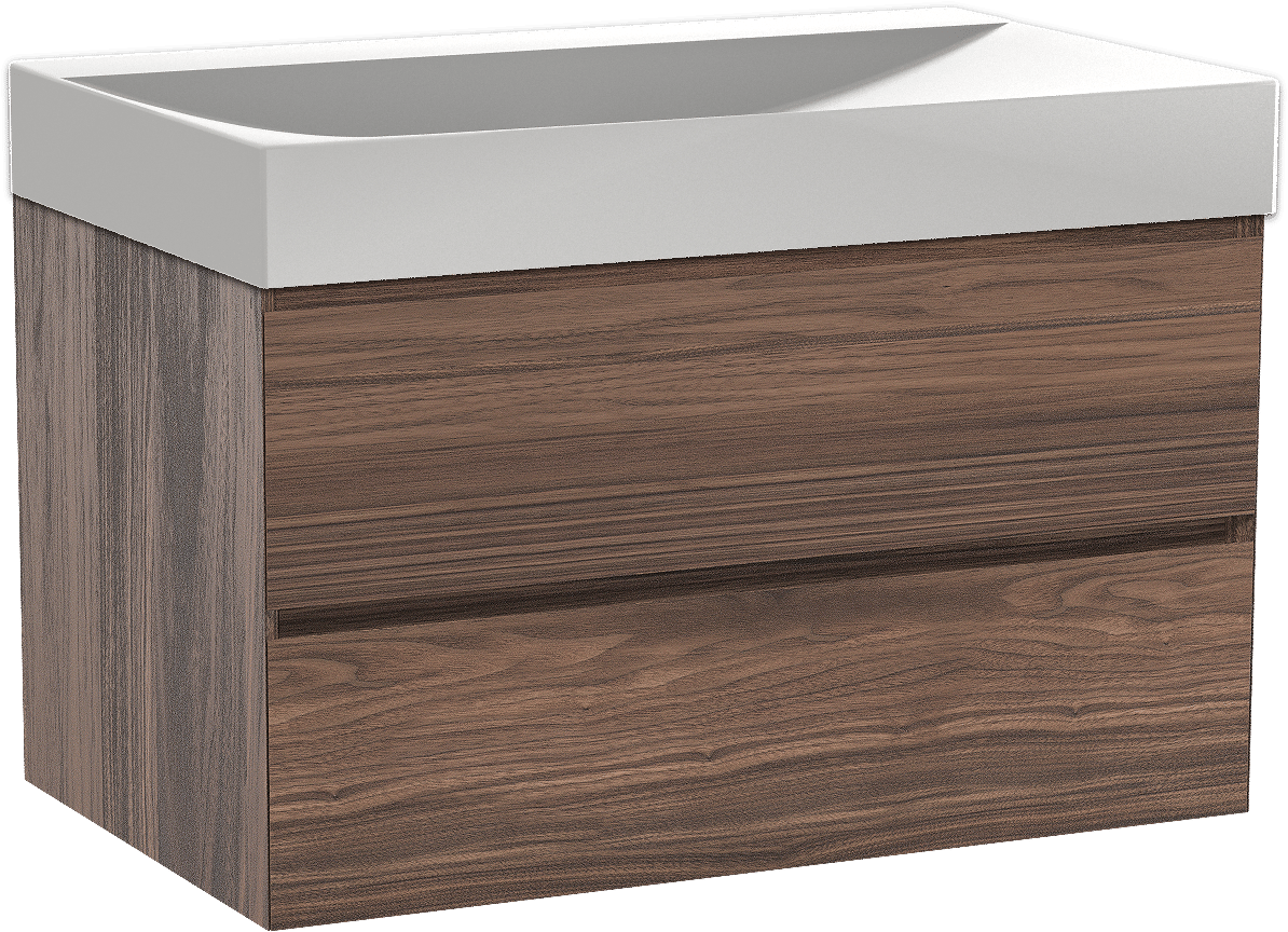 Balmani Mitra meuble salle de bains suspendu 90 x 55 cm noyer avec Wave plan simple en solid surface blanc mat