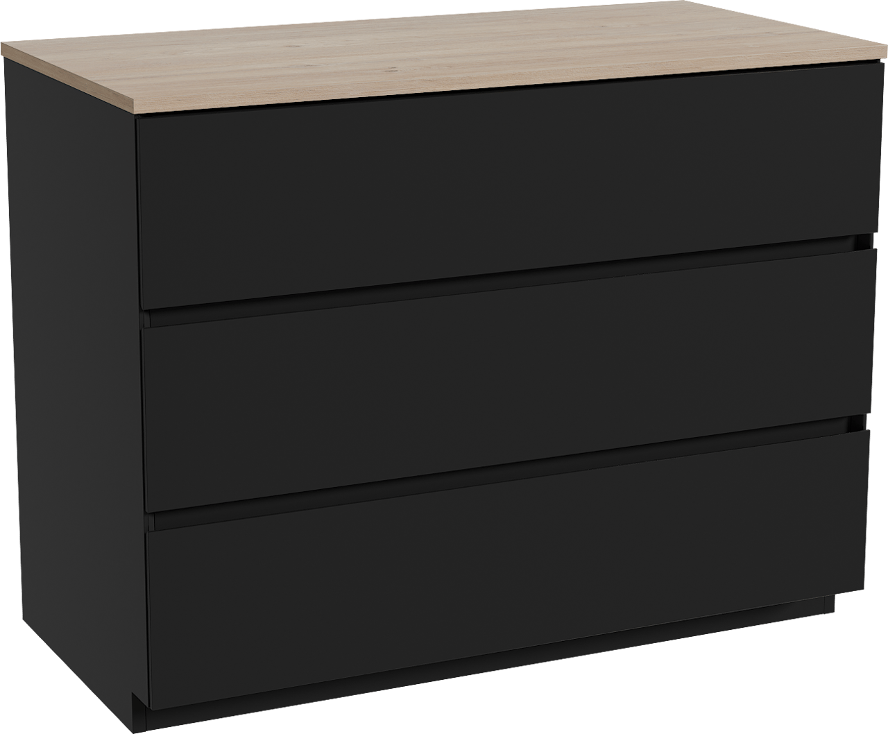 Storke Edge freistehendes Möbelstück Set: 105 x 52 cm, Schwarz matt, mit Panton Einzel Waschtischplatte, Melamin Rohe Eiche