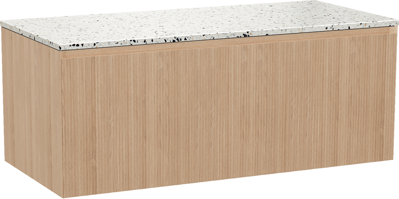 Balmani Fila by Mitra meuble salle de bains suspendu 120 x 55 cm chêne naturel avec Stretto tablette simple ou double en blanc/noir mat terrazzo, Nervure droite symétrique verticale