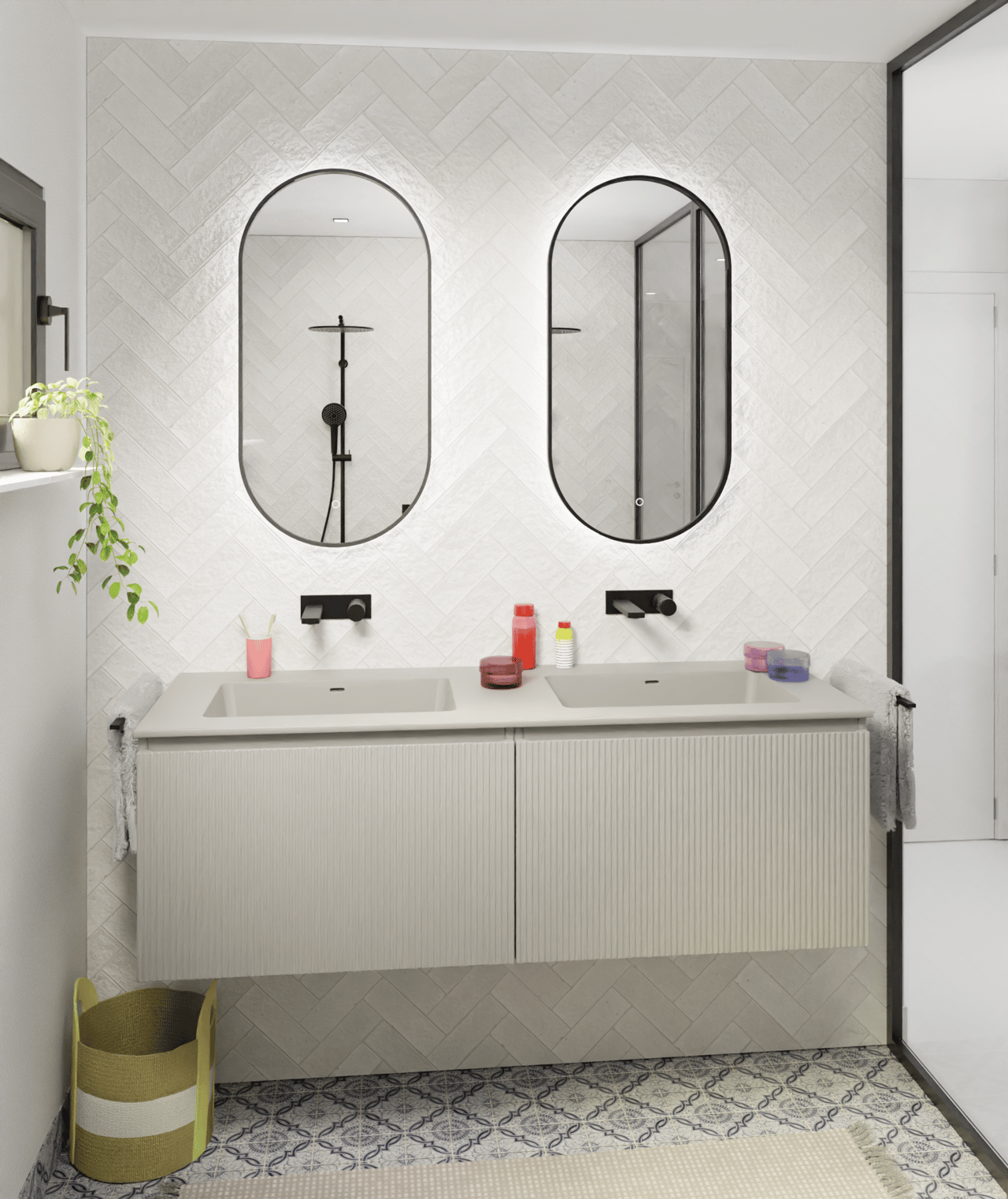Storke Ribs meuble sous-lavabo suspendu 75 x 52 cm soie grise 2 tiroirs