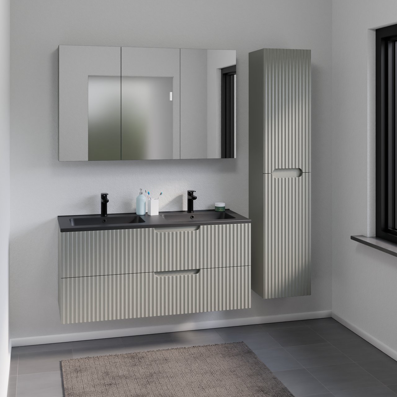 Linie Ribbo zwevend badkamerkast greige 35 x 30 x 170 cm