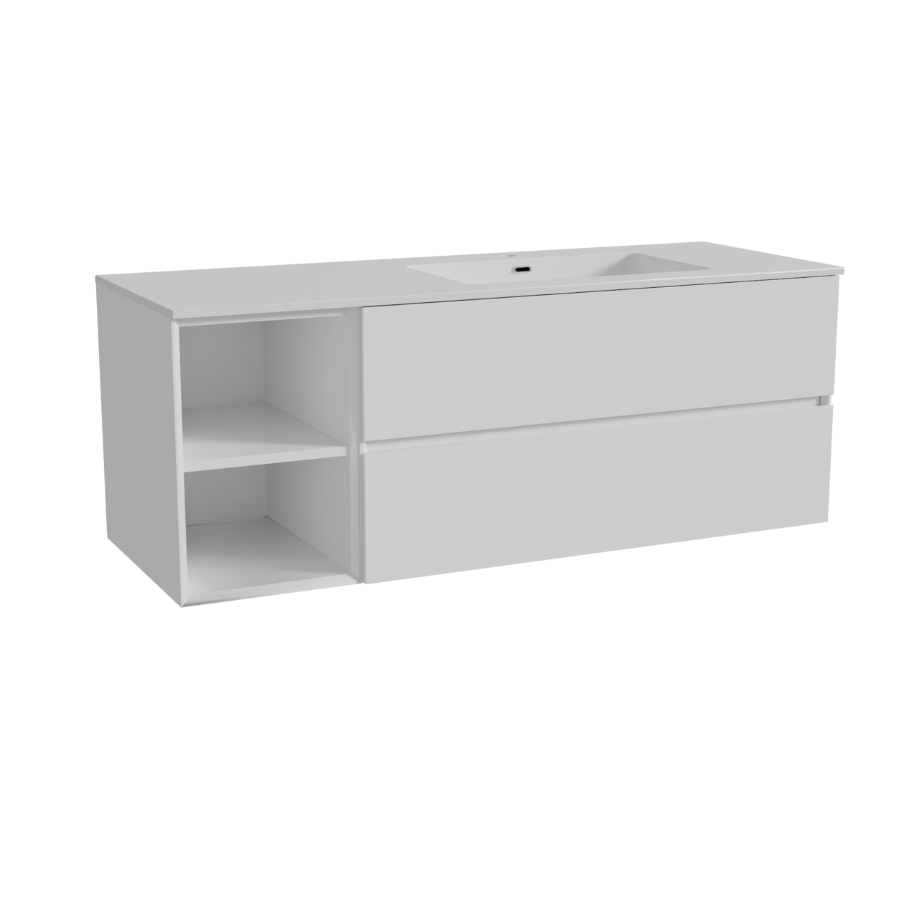 Storke Edge zwevend badkamermeubel 140 x 52 cm glanzend wit met Diva asymmetrisch rechtse wastafel in composietmarmer glanzend wit