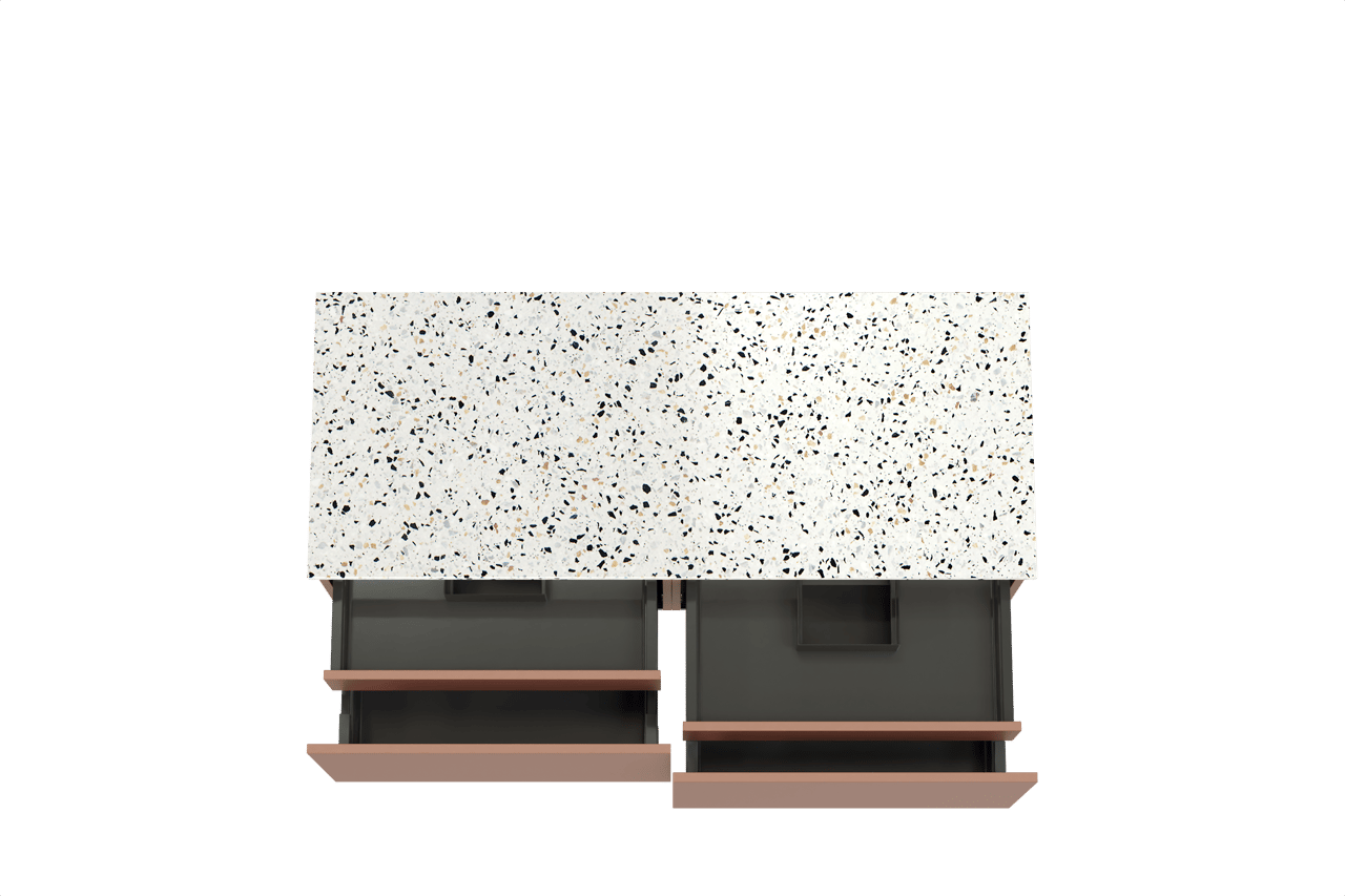 Balmani Sfera by Lucida meuble salle de bains suspendu 135 x 55 cm cotto avec Stretto tablette simple ou double en blanc/noir mat terrazzo