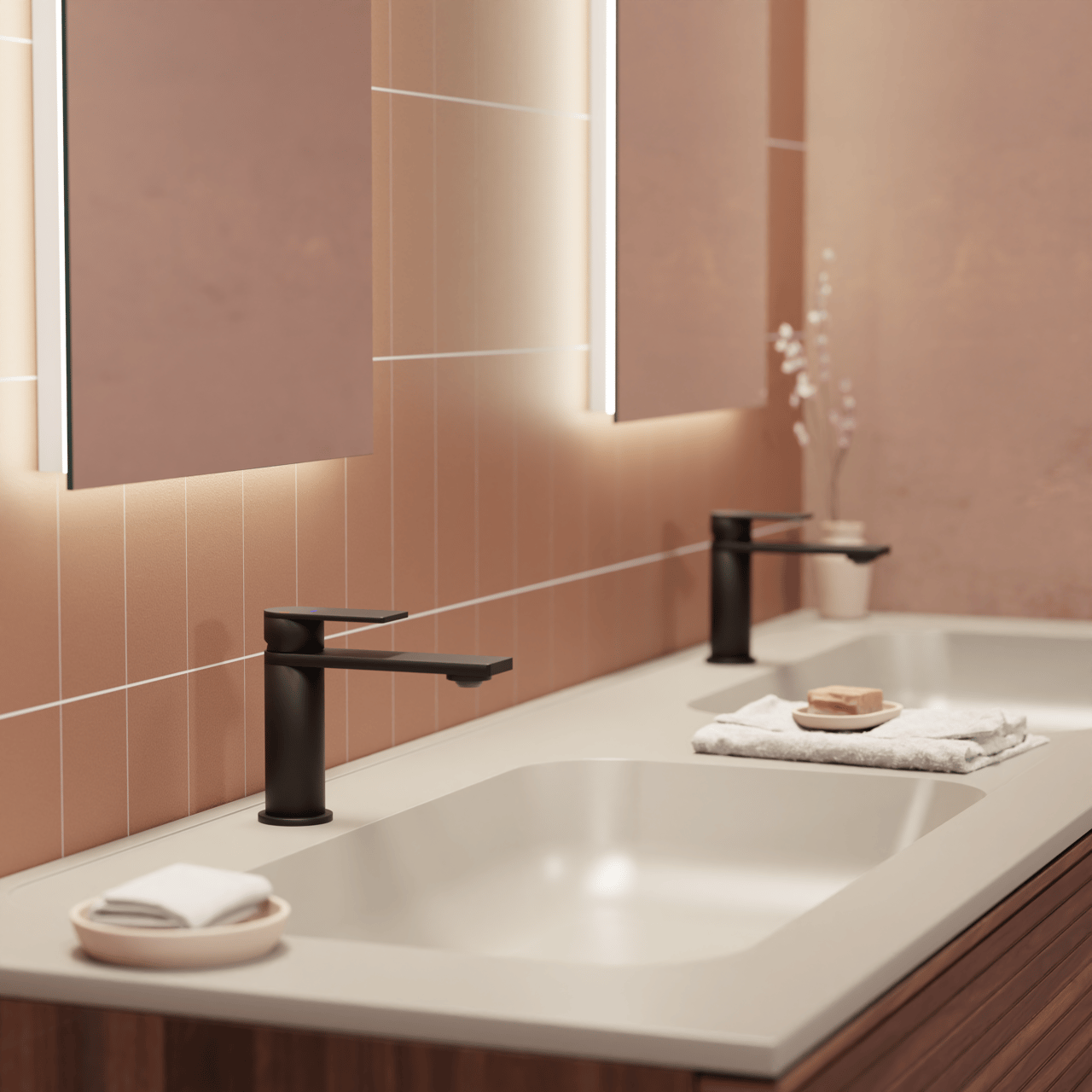 Balmani Tablo Strada double vasque top solid soie grise matte 150 x 55 cm