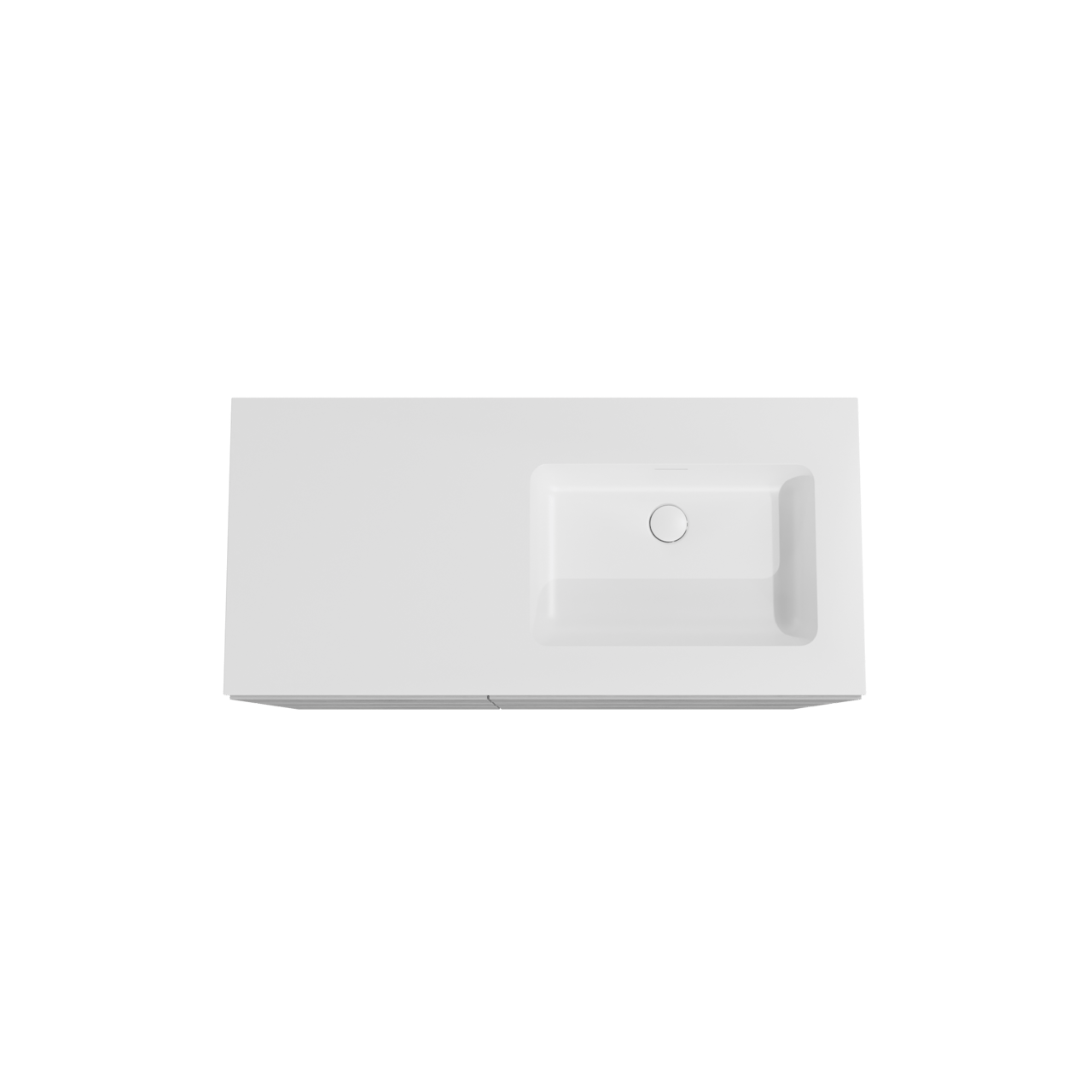 Storke Edge meuble salle de bains à poser 110 x 52 cm béton gris foncé avec Mata plan vasque asymétrique à droite en solid surface blanc mat