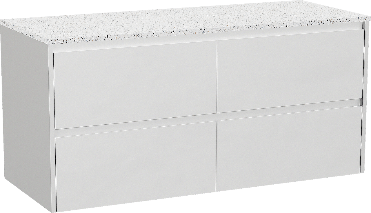 Storke Seda meuble salle de bains suspendu 130 x 52 cm blanc mat avec Tavola tablette simple ou double en blanc/noir mat terrazzo