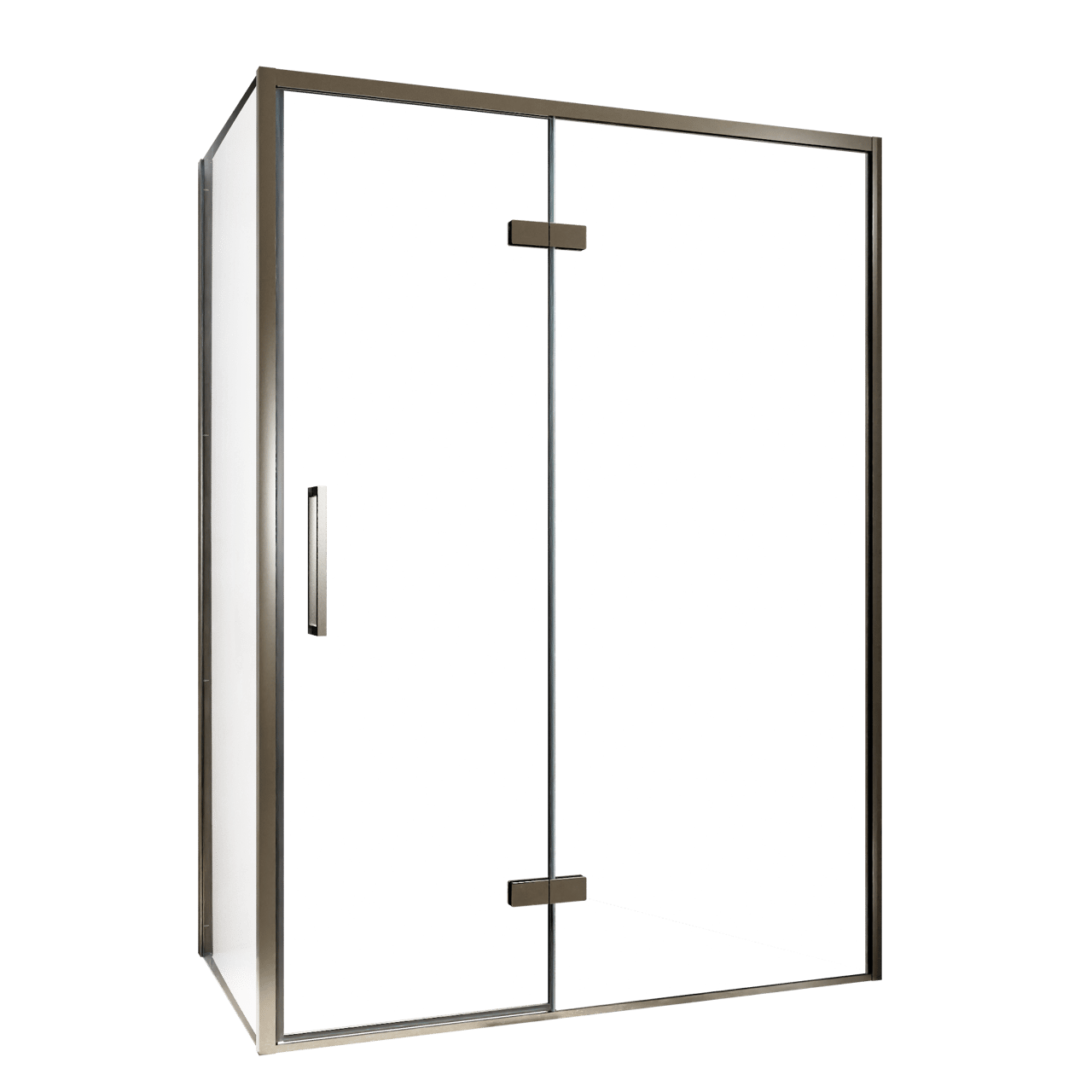 Balmani Senses Design douchehoek met rechtse draaideur en vaste zijwand, 140 x 80 cm, Helder glas, Brushed GunMetal profielen, met coating