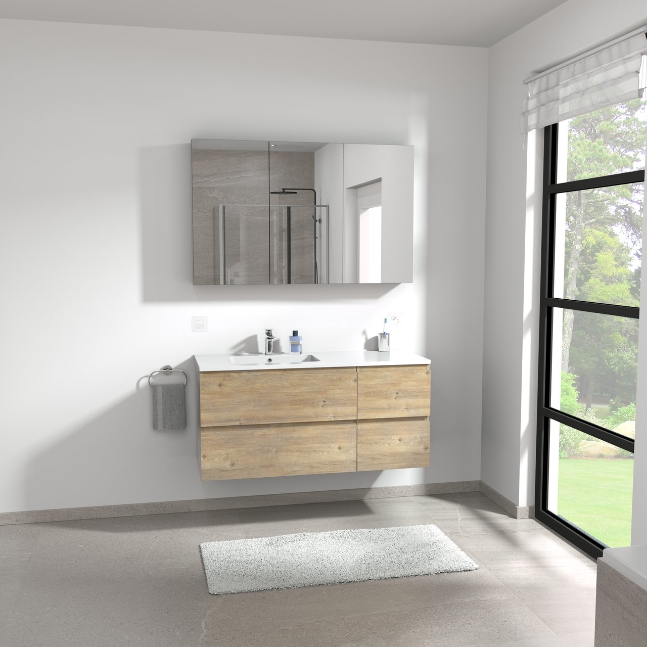 Linie Montro Spiegelschrank Bad: 120 x 75 cm, Eiche Natur