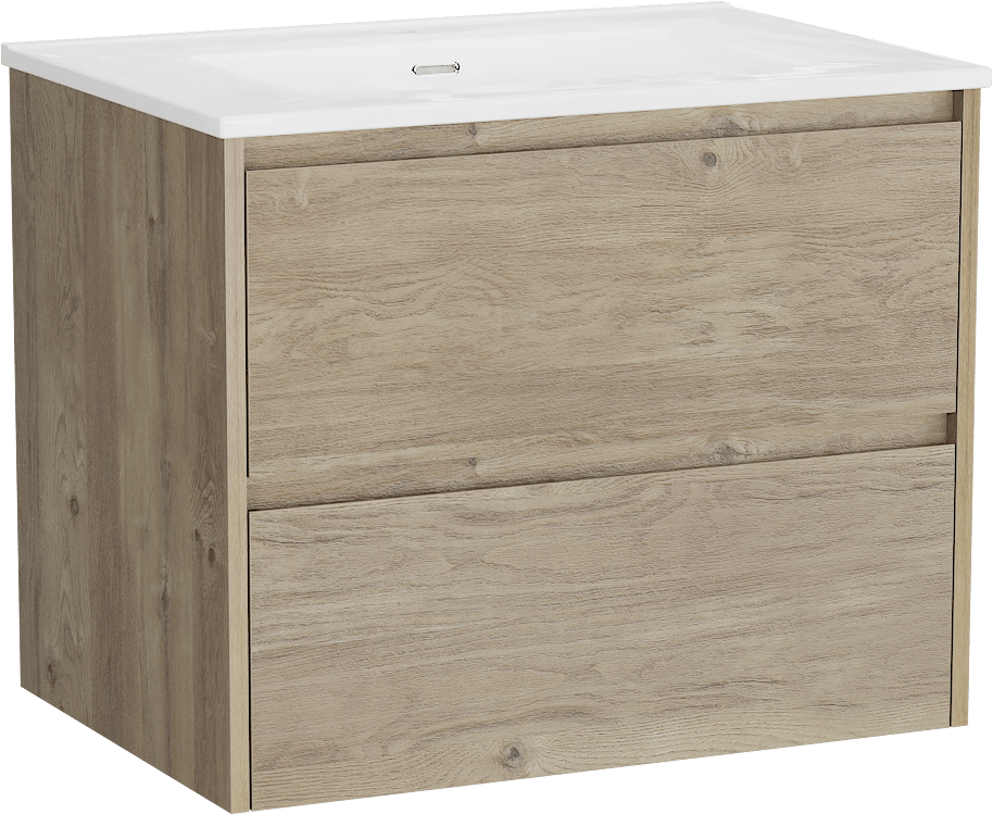 Storke Seda meuble salle de bains suspendu 75 x 52 cm chêne brut avec Kera plan simple en porcelaine blanc brillant, bonde incluse
