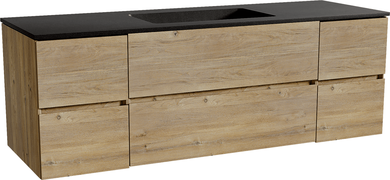 Storke Edge meuble salle de bains suspendu 155 x 52 cm chêne brut avec Scuro plan simple en quartz noir mat