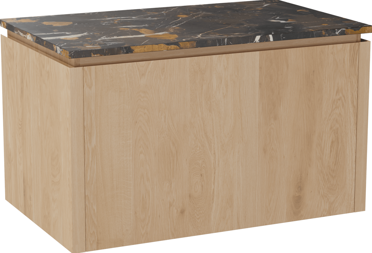 Balmani Eclips meuble salle de bains suspendu 90 x 55 cm Chêne naturelle avec Stretto tablette simple en Portoro Gold marbre