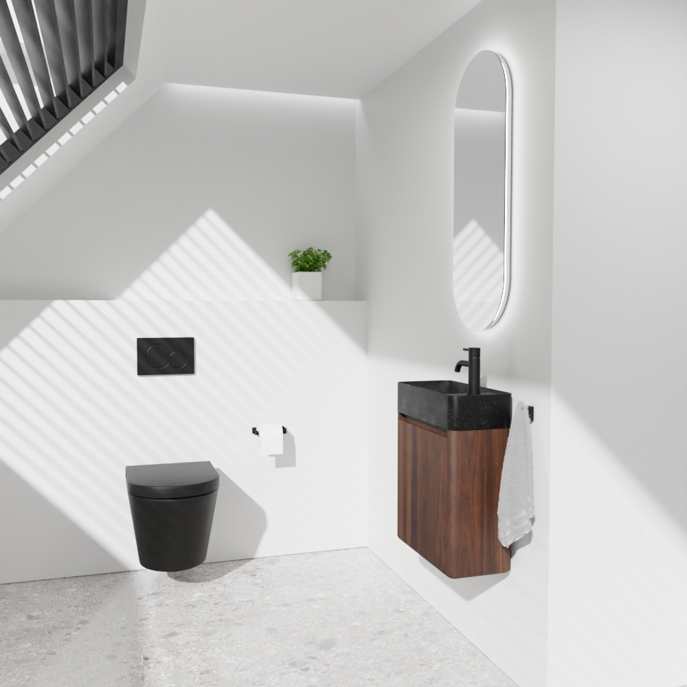 Balmani Fara zwevend toiletmeubel 45 x 22 cm amerikaanse notelaar met Fara wastafel in verzoete graniet