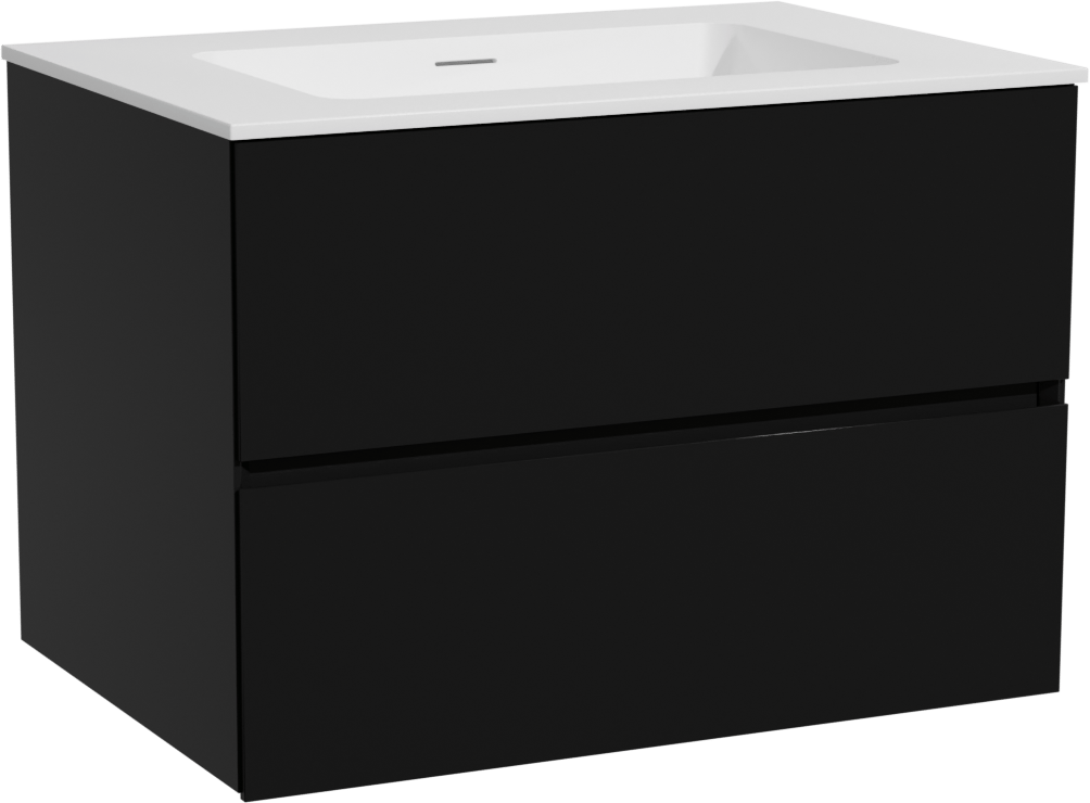 Storke Edge meuble salle de bains suspendu 75 x 52 cm noir mat avec Mata plan simple en solid surface blanc mat