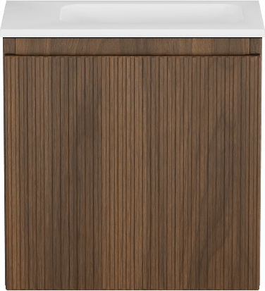 Storke Ribs meuble wc suspendu 40 x 22 cm noyer avec Fina lavabo en Solid Surface blanc mat