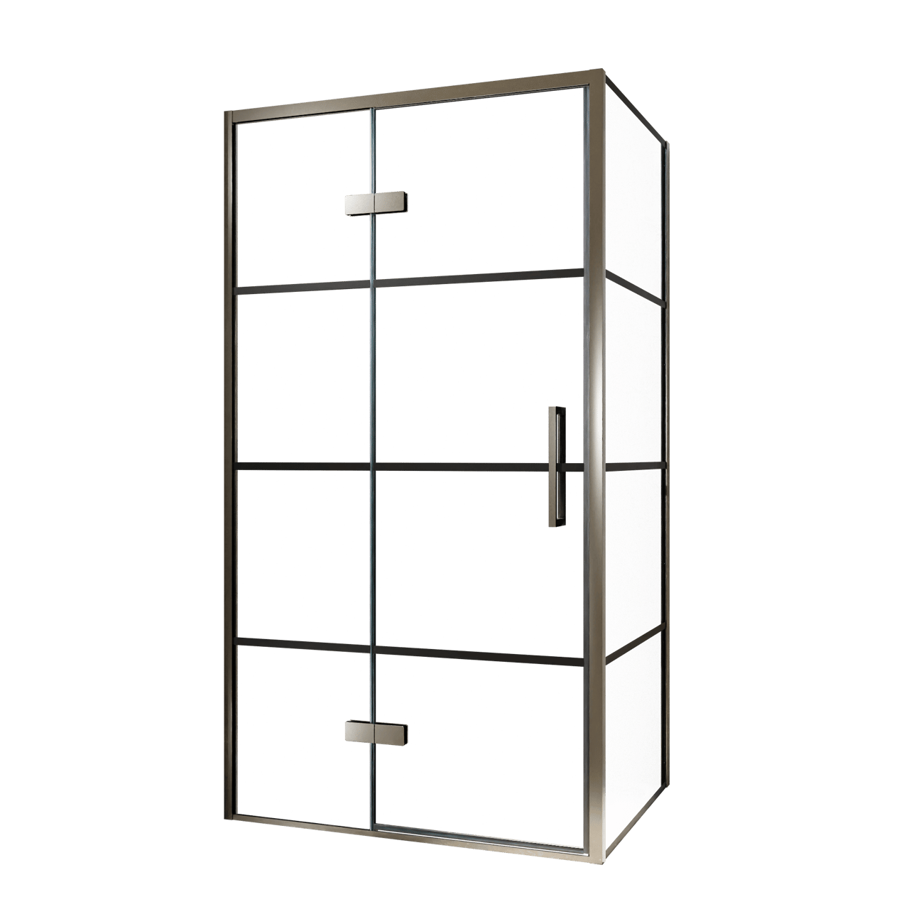 Balmani Senses Design Eckdusche: Drehtür (Links) mit fixierte Seitenwand, 100 x 100 cm, Lined, Profil Brushed GunMetal, inklusive Coating