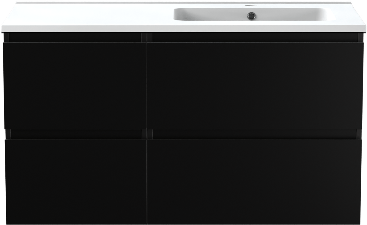 Linie Lado meuble salle de bains suspendu 100 x 46 cm noir mat avec Vano vasque asymétrique droite en marbre composite blanc mat