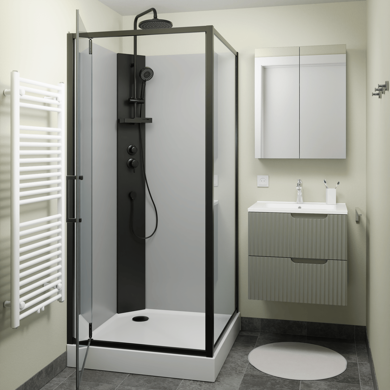 Linie Salta douchecabine met draaideuren 90 x 90 cm helder glas zwart profiel met kraan