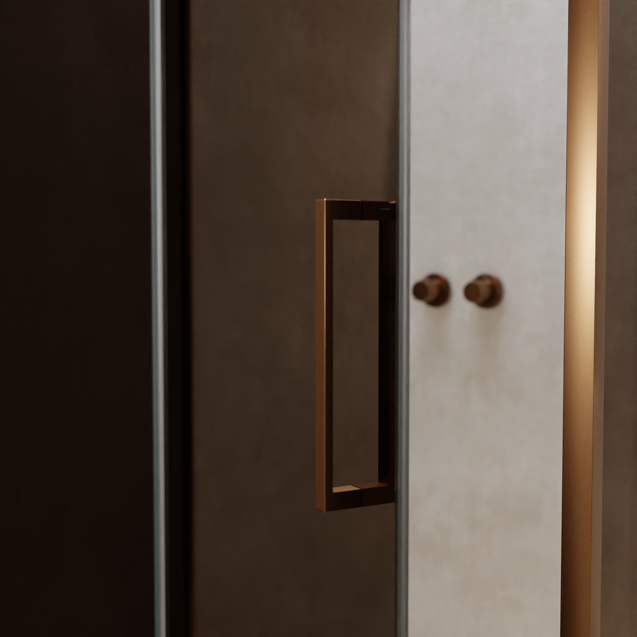 Balmani Senses Design douchehoek met linkse draaideur en vaste zijwand, 120 x 100 cm, Brons, Brushed Rosegold profielen, met coating