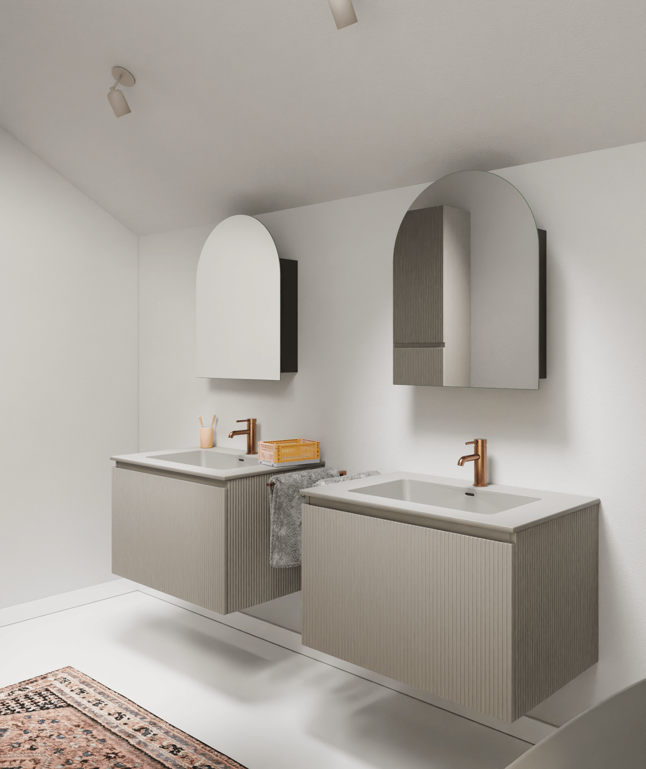 Storke Ribs meuble sous-lavabo suspendu 75 x 52 cm soie grise 2 tiroirs