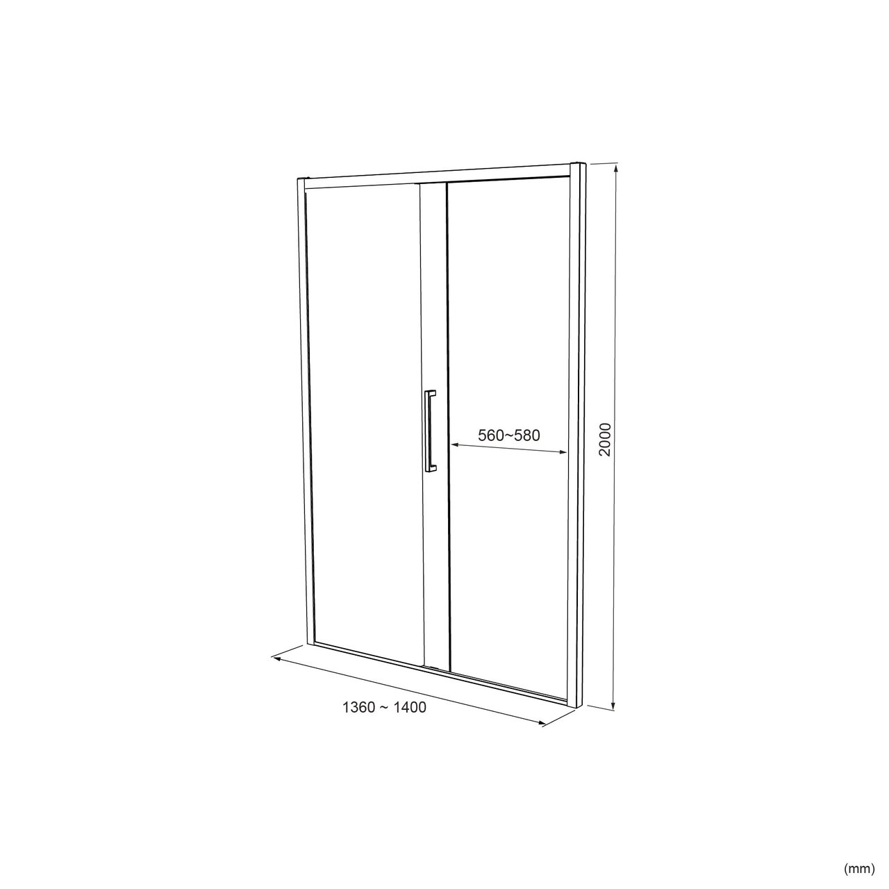Luca Varess Senses porte coulissante gauche 140 x 200 cm verre transparent avec bande matte profil chrome brillant