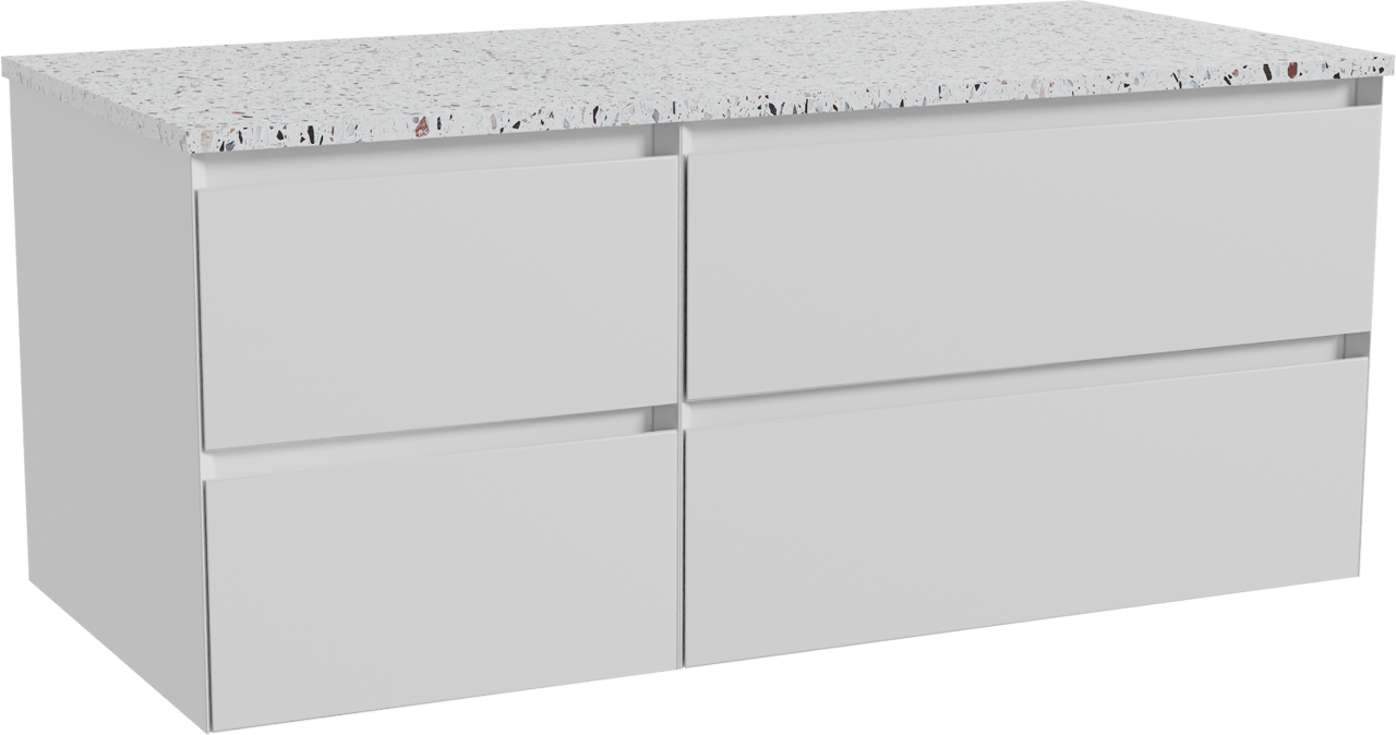 Balmani Mitra meuble salle de bains suspendu 120 x 55 cm blanc mat avec Stretto tablette simple ou double en blanc/noir mat terrazzo