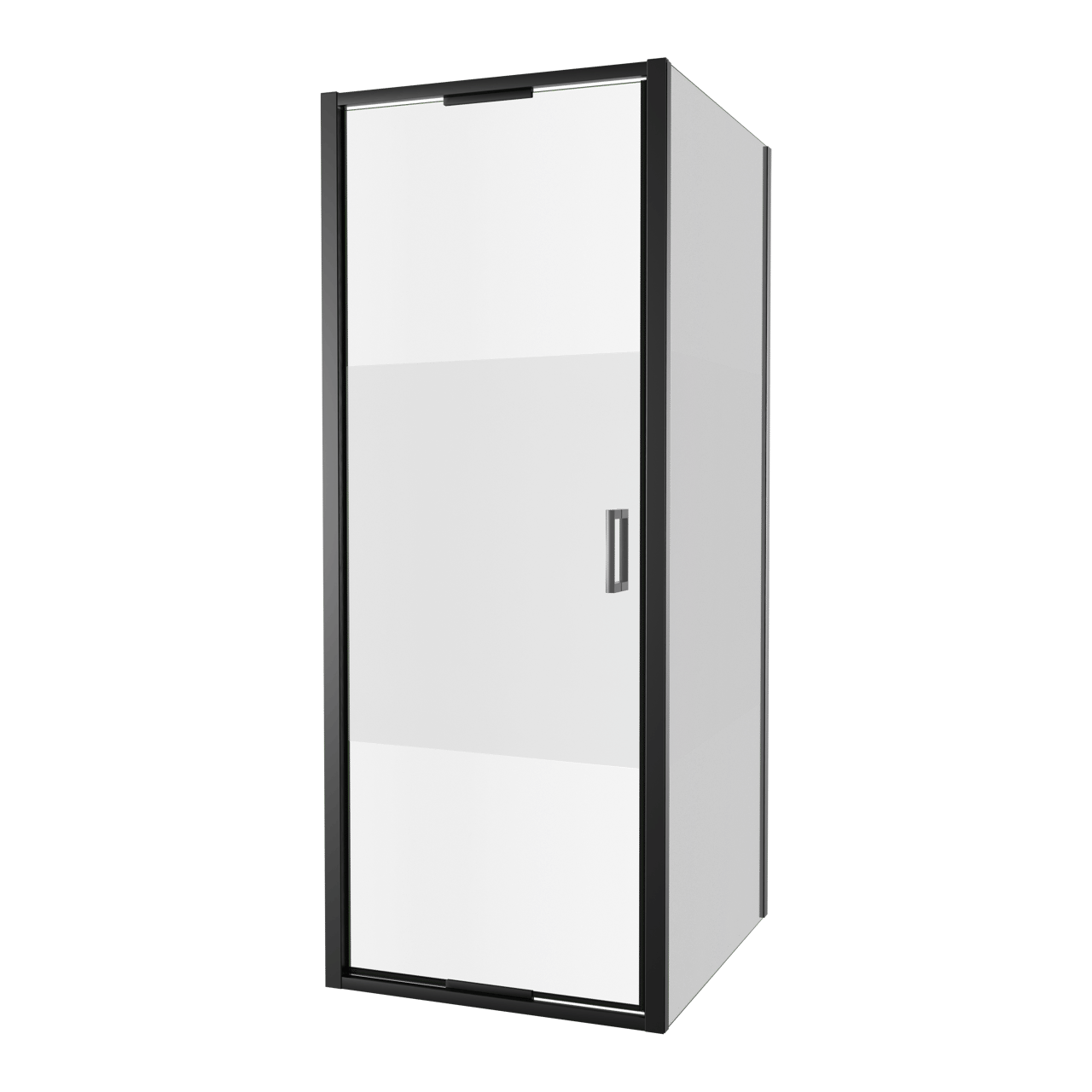 Luca Varess Vidor In paroi de douche avec porte pivotante et paroi latérale fixe 80 x 90 cm verre transparent avec bande matte profil noir mat