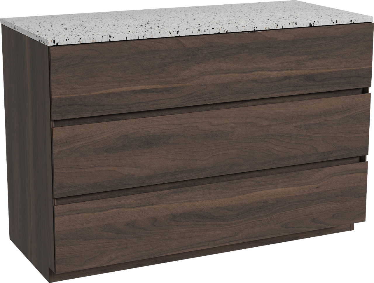 Storke Edge staand badmeubel 120 x 52 cm notenhout met Tavola enkel of dubbel wastafelblad in mat wit/zwart terrazzo