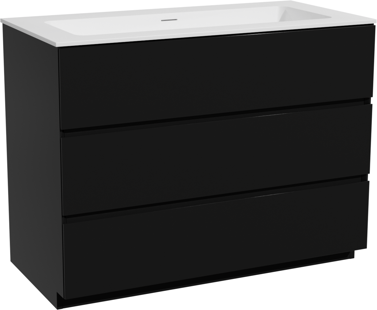 Storke Edge staand badkamermeubel 105 x 52 cm mat zwart met Mata enkele wastafel voor 2 kraangaten in solid surface mat wit
