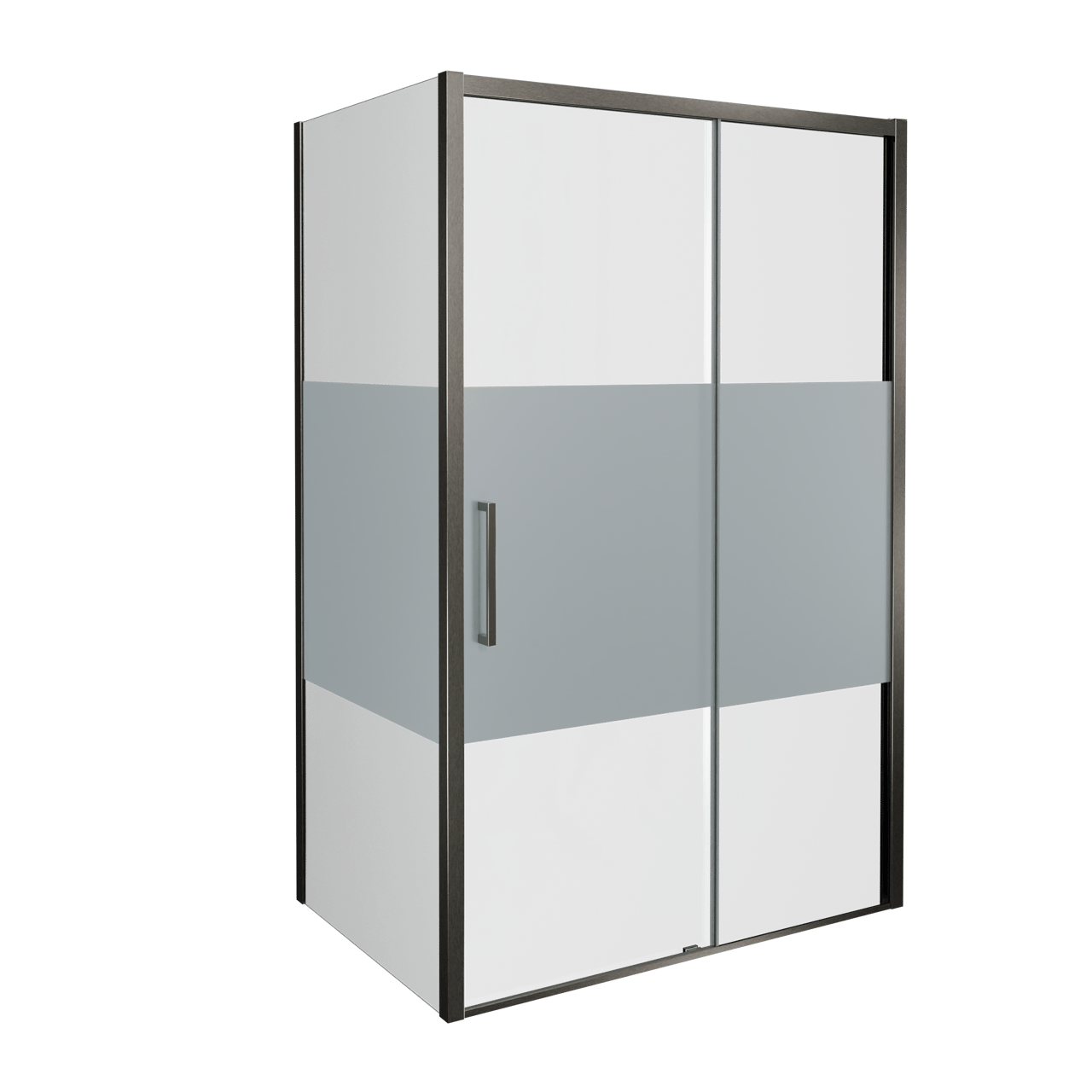 Balmani Senses Design Eckdusche: Schiebetür (Rechts) mit fixierte Seitenwand, 140 x 90 cm, Klarglas mit mattiertem Streifen, Profil Brushed GunMetal