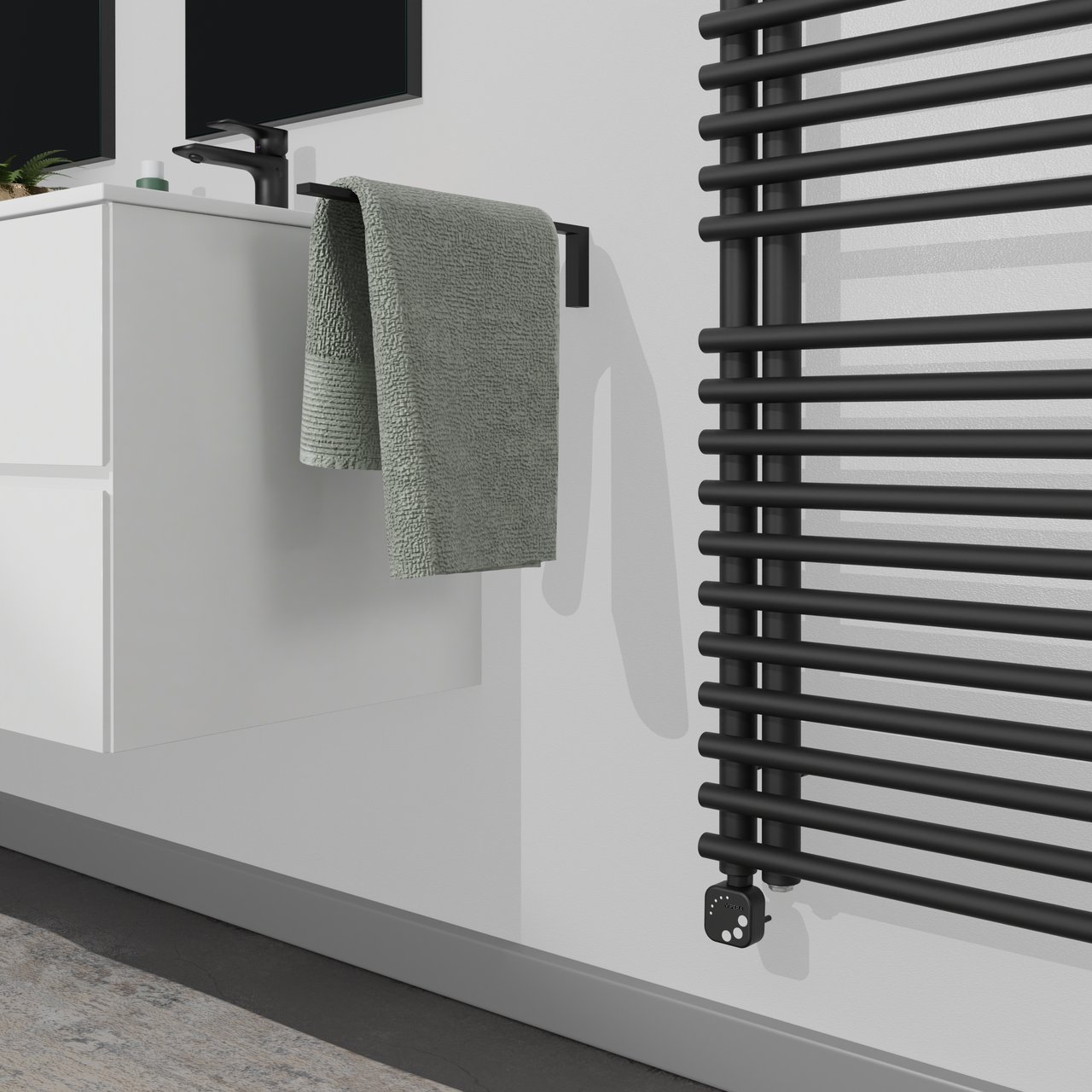 Vipera Nevada enkele handdoekradiator 50 x 180 cm elektrische verwarming mat zwart middenaansluiting 800W, weerstand inbegrepen