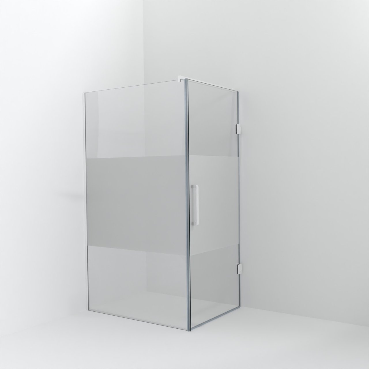 Balmani Modular douche à l'italienne avec porte: 120 x 200 cm avec porte 90 cm, Verre transparent avec bande mate, Profil Blanc mat