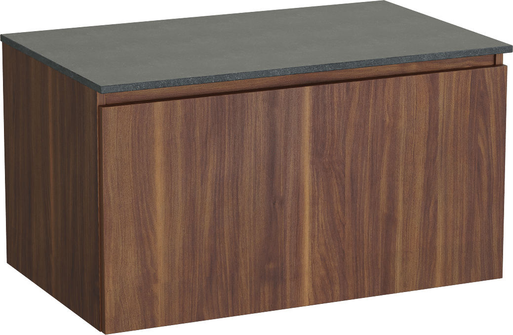 Balmani Sfera by Lucida meuble salle de bains suspendu 90 x 55 cm noyer américain avec Stretto tablette simple en granit noir
