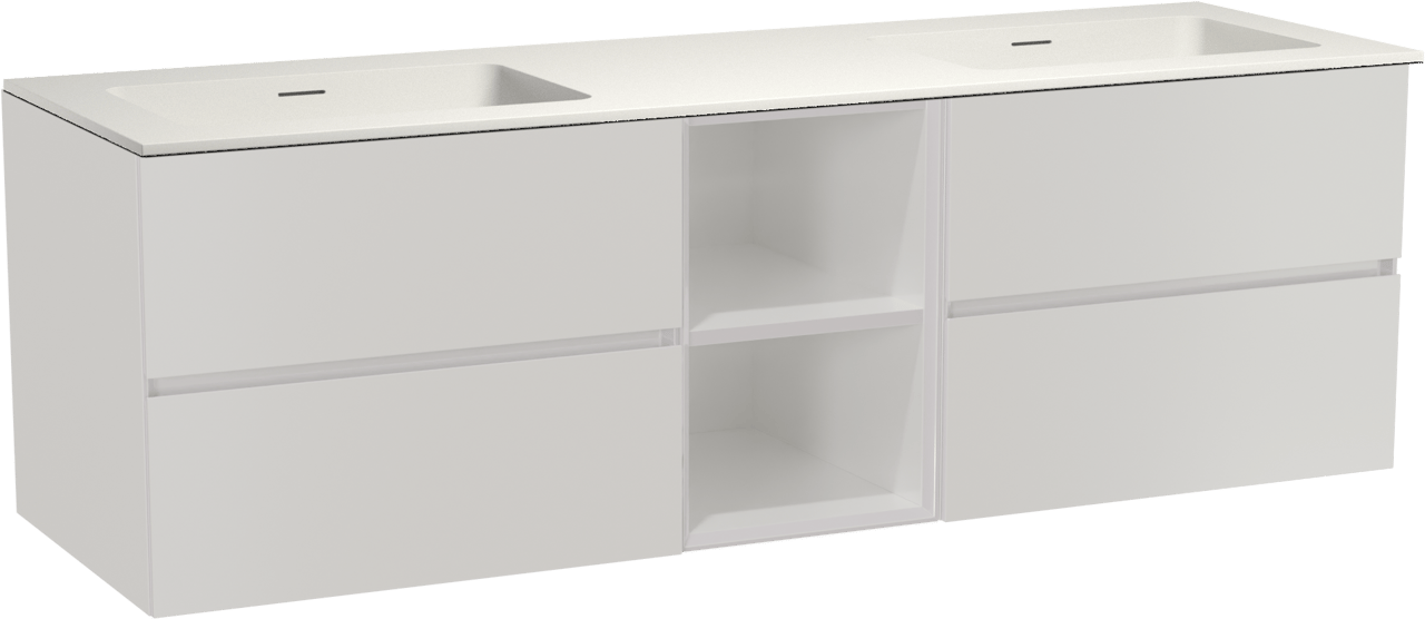 Storke Edge zwevend badkamermeubel 165 x 52 cm glanzend wit met Mata dubbele wastafel in solid surface mat wit