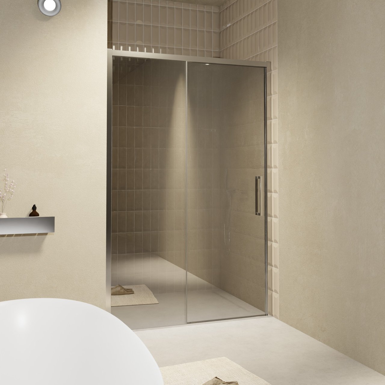 Balmani Senses Design Dusche Schiebetür, Links, 160 cm x 210 cm, Reflex-Spiegelglas, Profil Chrom