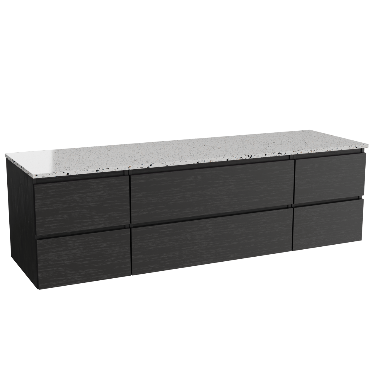 Balmani Lucida meuble salle de bains suspendu 180 x 55 cm chêne noir avec Stretto tablette simple ou double en blanc/noir mat terrazzo